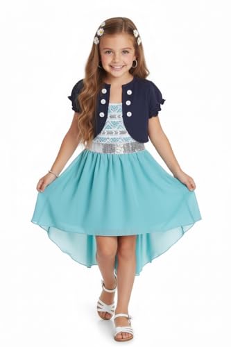 Image of ToBeInStyle Girls Two Piece Short Sleeve Dress and Matching Bolero Crop Cardigan Assorted Prints Cotton Blend Summer Outfit