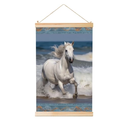 Cheval blanc courant poster mural avec cadre en bois moderne pour salon 91,4x61 cm