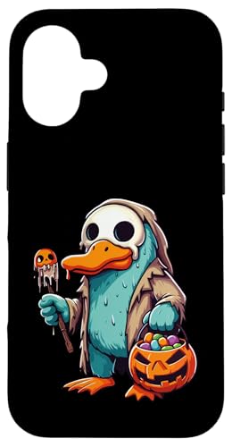 怖いハロウィーン カモノハシ ゴースト 不気味なキャンディバッグ スマホケース iPhone 16 用