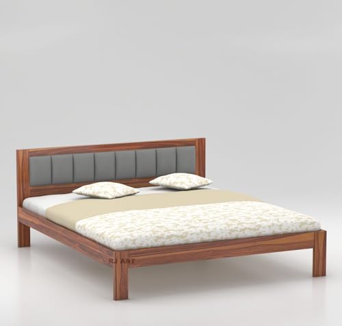 Image of Sheesham Wood Queen Size Bed Without Storage | Wooden Double Bed Cot Palang for Bedroom Furniture | Palang Double Bed for Hotels (DIY- Customer Side Self Assembly) 1 Year Warranty - Honey