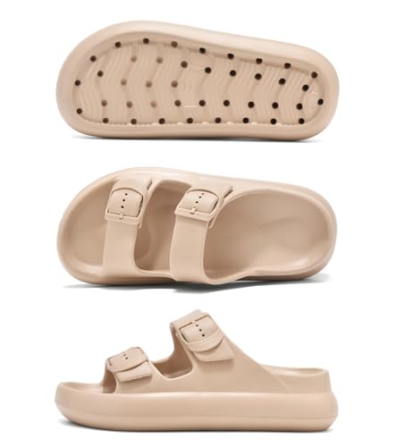 Image of Womens Platform Cloud Slides with Arch Support, Adjustable Double Buckle Recovery Sandals, Comfort Lightweight Ultra Cushion Wedge Sandal
