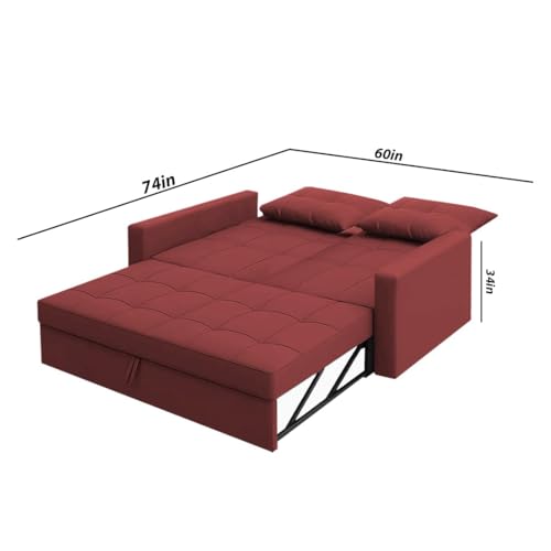 Image of Emilio 2 Seater Pull-Out Sofa Cum Bed | Premium Fabric Convertible Sleeper Sofa Set Space Saving for Living Room Office Home Guests Daily Use | 1 Year Warranty | Maroon Colour Fabric Sofa