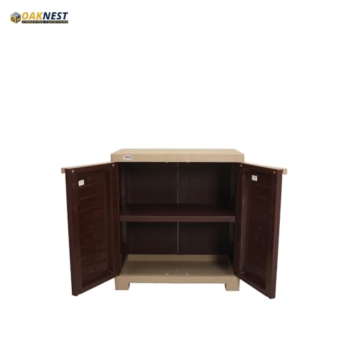 Image of Oaknest Supreme Fusion-01 Plastic Storage Cabinet | Compact & Multipurpose Storage Solution | Waterproof, Durable & Lightweight | Ideal for Home, Office & Garage | Brown and Dark Beige