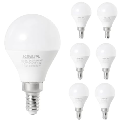 KINUR LED Ceiling Fan Light Bulbs E12 6 watt A15 led Small Light Bulbs Daylight 5000K 60watt Equivalent 120V for Pendant, Hallway Fixtures Non-dimmable 6 Pack Cover