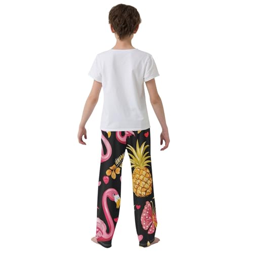 Tropical Flamingo Pineapples Boys Long Pants Soft Trousers Elastic Waist Kids Lounge Bottoms with Pockets S-XL3