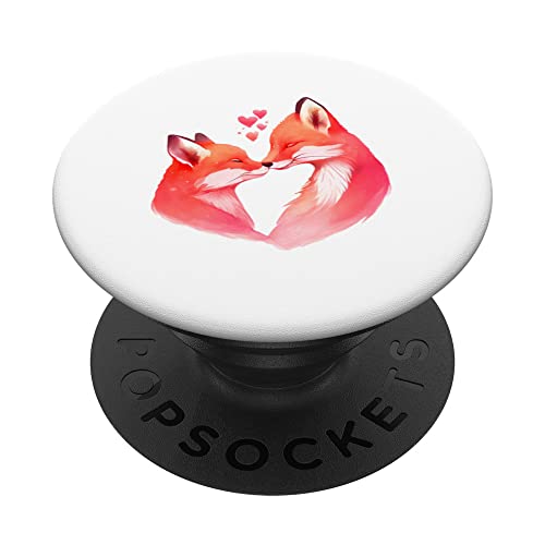 Two Loving Foxes In Love Heart Valentine's Day Fox PopSockets Swappable PopGrip, Black
