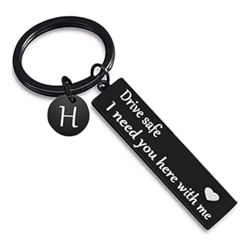 VICKHU drive safe keychain for boyfriend,26-letter keychain,gifts for boyfriend on bithday christmas valentines day (Black letter H)