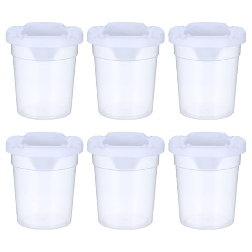 6Pcs No Spill Paint Cups Reusable Plastic Paint Cups with Lids - Spill Proof Water Cup for Painting Art Crafts Supplies