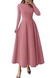 PRETTYGARDEN Cocktail Dresses for Women 2026 Elegant Classy Fall Long Sleeve Midi A Line Flowy Modest Winter Party Dress (Pink,Medium)