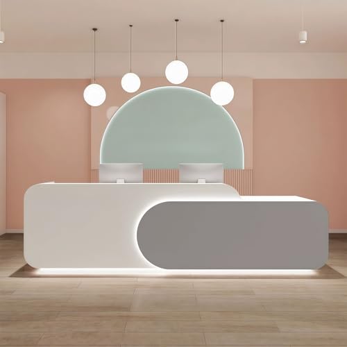 Reception Desk L Shape - Front Desk with Locked Drawers and Hidden LED Lighting, No Assembly Required, for Commercial Counter, Beauty Salons, Retail Counters and Office