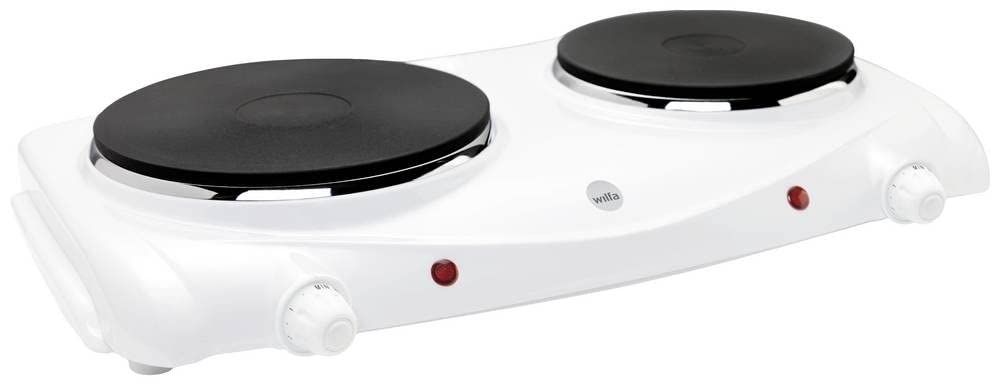 Wilfa Blanco Stek Placa Eléctrica Doble - Con Potentes Placas De 1500/750 Vatios Para Un Calentamiento Fácil, Con Termostato Regulable, Blanca