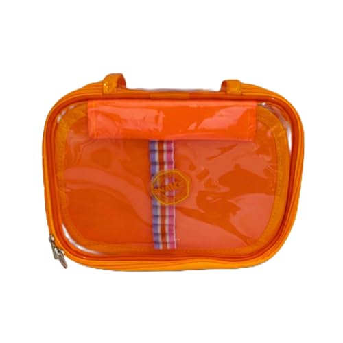 Estojo Baú Box Organizador Transparente Laranja | Com Divisória | 24 Lápis