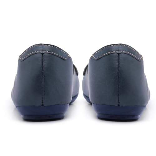 Sapatilha Feminina Retro Jota Couro Legitimo Palmilha Macia (Azul Marinho, BR, Adulto, Numérico, 36)