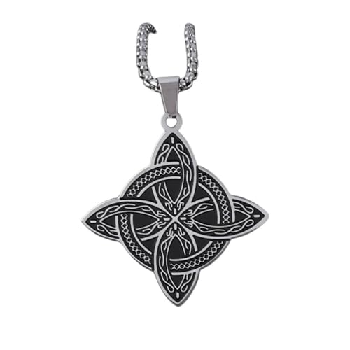 Myazs Collar con colgante de nudo de bruja, amuleto irlandés, cadena cuadrada de acero inoxidable, gargantilla pagana de la suerte, collar de cadena de oro para mujeres y hombres, gótico con colgante