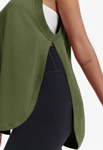 Tankaneo Womens Side Slit Workout Tank Tops Cotton Sleeveless T Shirts Oversized Summer Casual Yoga Gym Tees2