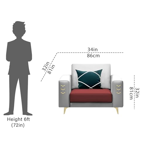 Image of Casaliving Falco 1 Seater Sofa Set for Living Room (Maroon Grey Fabric) Premium Fabric Sofa