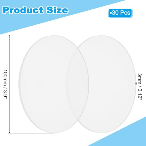 Image of PATIKIL 3.9 inch Acrylic Circles, 30Pcs 0.12 inch Thickness Round Acrylic Sheets Acrylic Circle Blanks Cake Disc Panel for Sign DIY Craft Project, Paintings, Picture Frame, Table Top, Clear