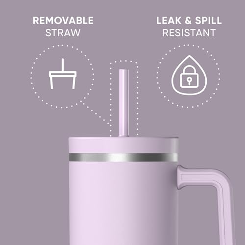 Image of Hydrapeak Voyager 40 Oz Stainless Steel Tumbler with Handle, Insulated Water Bottle With Straw & Lid, Cupholder Friendly Reusable Travel Mug (Blush)