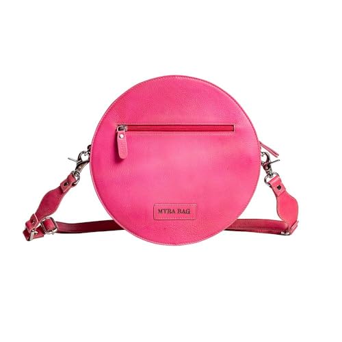 Myra Bag Round Bag for Women - Western Upcycled Leather Shoulder Bag Pink3