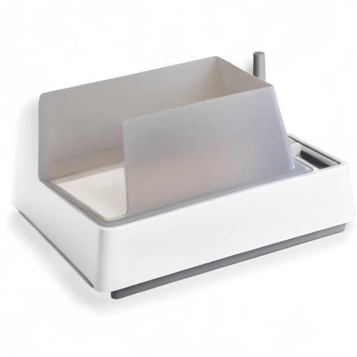 Tuft + Paw Cove Litter Box, High Sided Open Top Designer Litter Box for Large Cats, Built-in Scoop, Brush & Dustpan, Anti-Stick Plastic, Privacy Walls - White/Gray