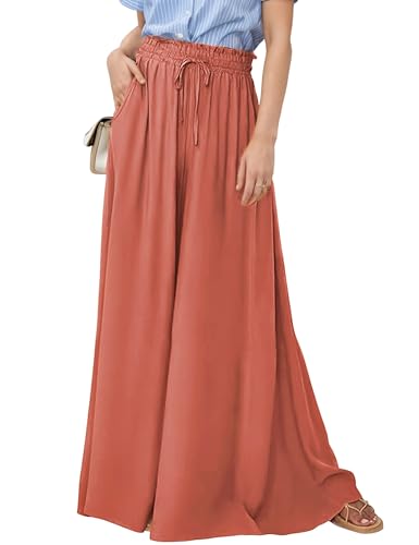 Hooever Women's Wide Leg Pants Flowy Drape Ruffle Drawstring Waist Palazzo Pants
