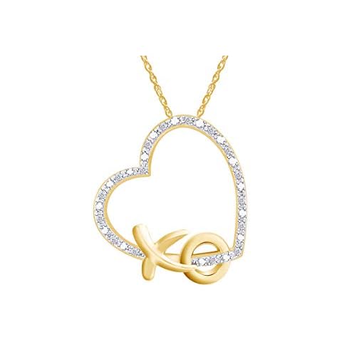 Aria Jewels Diamond Accent XO Heart Pendant Necklace in 14k Yellow Gold Plated Sterling Silver w/ 18" Chain (1/20cttw) Cover