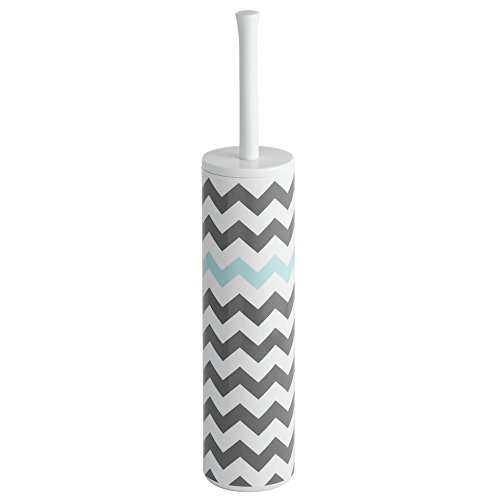 InterDesign Una Slim Toilet Bowl Brush and Holder - Bathroom Cleaning Storage, Gray/Mint Chevron