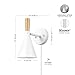 GLOBE Electric 65000147 1-Light Plug-in or Hardwire Wall Sconce, Matte White, Light Wood-Toned On/Off Rotary Switch on Pivoting Shade, 6ft White Braided Fabric Cord, Wall Lights for Living Room