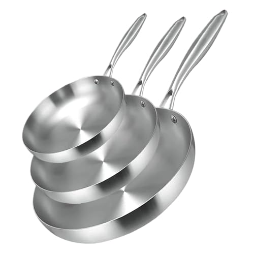 MJINA 304 Stainless Steel Frying Pan, NonStick Pan Fried Steak Pot Uncoated Kitchen Cookware Stove and Induction Cooker(24cm)