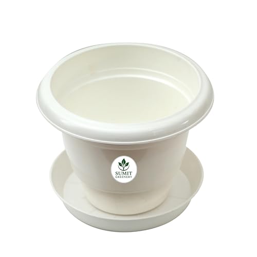 Image of Sumit Greenrey | 10 Inch Flower Pot Pack of 10 | Premium White Plastic Planters with Tray Base Palette | Home, Garden & Balcony Decoration | Durable, Elegant, Eco-Friendly Pots