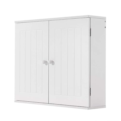 Panana Wall Mounted Cabinet, 2 Doors, Adjustable Shelf, White, 60cm x 15cm x 50cm, Modern Style, Bathroom & Kitchen