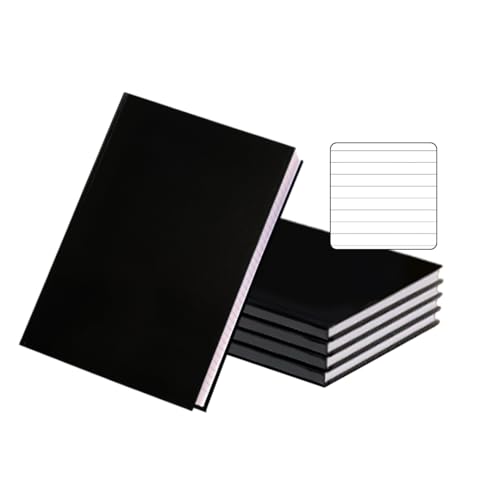 Janrax Pack of 5 A5 160 Pages 8mm Ruled Charcoal Black Casebound Notebooks