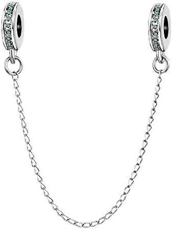MiniJewelry Women Girls Green Safety Chain Charm for Bracelets Necklaces Pendants with Crystal CZ Safety Link Charm