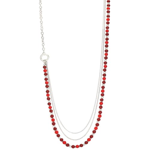 Image of BULINLIN Long Silver Pearl Necklaces for Women Pearl Beaded Layered Chain Long Necklace Elegant Costume Jewellery Gifts for Mum(96-Red)