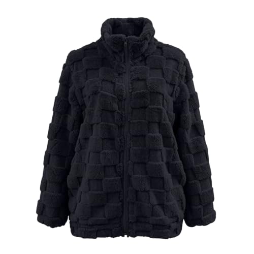Fleece Jacket Women Checkered Textured Teddy Coat Fall Winter Warm Outfits - image 6