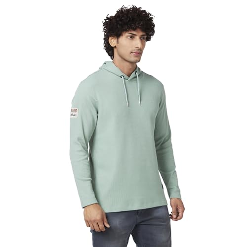 Image of Spykar Men's Slim Fit Hooded Full Sleeve Solid Casual T-Shirt