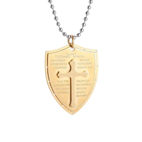 Collier croix robuste avec pendentif bouclier des écritures mixte
