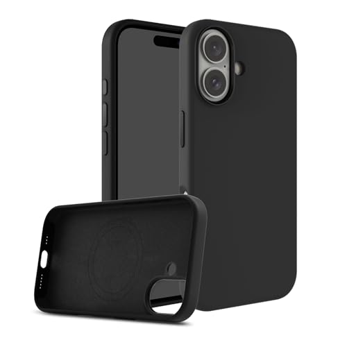 Image of Premium Liquid Silicon Back Cover case for iPhone 16|Soft Micro Fibre Lining Inside| Shockproof dust Free Back Cover case| magsafe Silicon case for iPhone 16|Military Grade Protection | Black