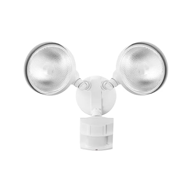 Globe Electric 17000273 180-Degree 240 W Twin Head White Hardwired Motion Sensor Security Flood Light, Spotlight, Outdoor, Outside House Lights