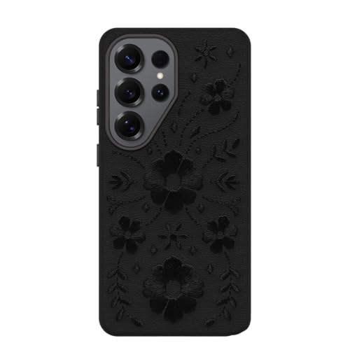 Image of OtterBox Samsung Galaxy S26 Ultra Symmetry Series Cactus Leather Case - Ink Blossom (Black), Slim, Premium, Protective Samsung Galaxy Phone Case
