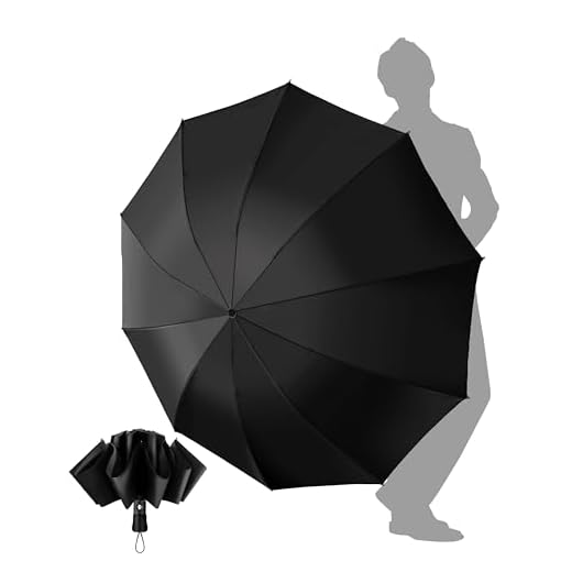 Paraguas Plegable Antiviento Hombres - Paraguas Invertido Negro Resistente Viento, Paraguas Automático Portátil Compacto de Viaje, Revestimiento de Teflón 210T Abarca 105cm Grande de 10 Varillas