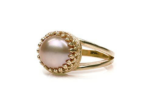 Bague en perle rose 10mm et or rose 14K de haute joaillerie artisanale
