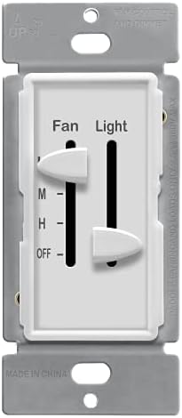 ENERLITES 3 Speed Ceiling Fan Control and LED Dimmer Light Switch, 2.5A Single Pole Light Fan Switch, 300W Incandescent Load, No Neutral Wire Required, 17001-F3-W, White