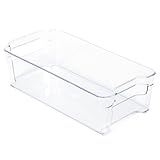 Smart Design Stackable Refrigerator Bin - 6 x 12 Inch - BPA Free Plastic Resin - Fridge, Freezer, Pantry Organizer, Cabinet Storage, Food, Produce, Fruit Containers - Kitchen Organization - Clear