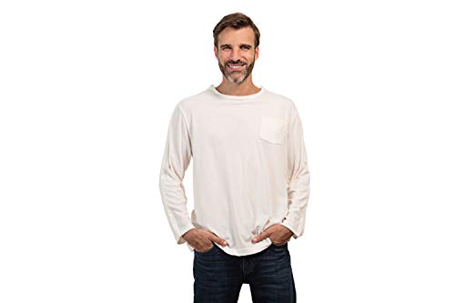 MAI Post Shoulder Surgery Shirts | Chemo Clothing for Port Access | Men Long Sleeve Shirt | Easy Snaps on Shirt Sides and Full Arm Opening | Soft Natural Cotton | Dialysis Clothing White