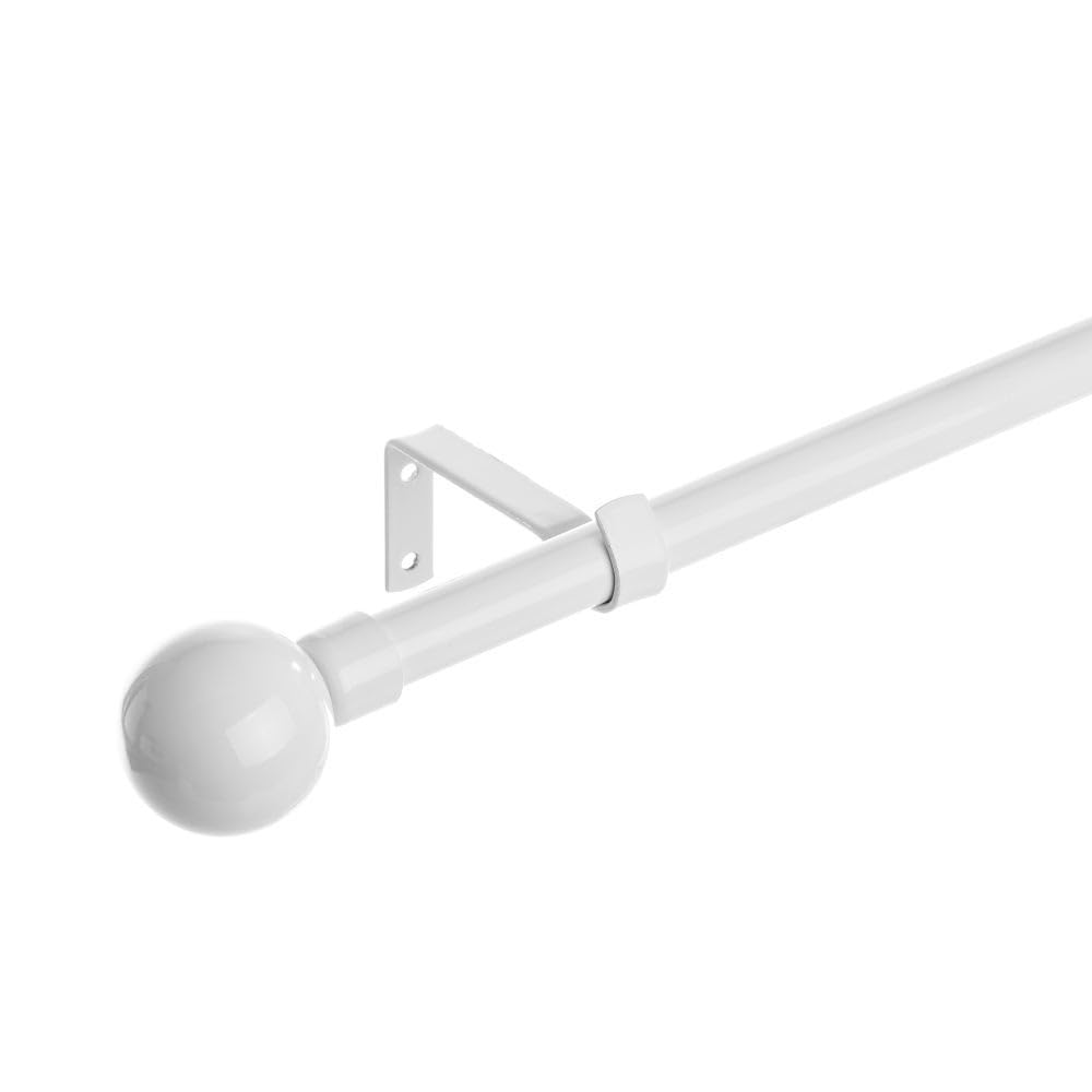 LOLAhome Set de Barra de Cortina Extensible de 122 a 210 cm, 2 escuadras y 2 terminales Blanco de Metal