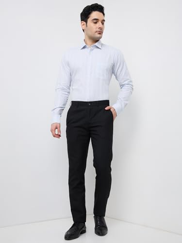 Image of Raymond Men Slim Fit Checks Pattern Poly Viscose Blend Flat Front Formal Trouser