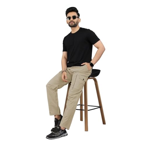 Image of Unisex 100% Cotton Cargo Pants for Men & Women | Multi Pocket Utility Combat Trousers | Regular Fit | Breathable Durable Fabric | Casual Travel Outdoor Wear | Color Dark Grey | Size (30-40)
