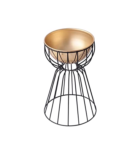 Image of Decor de Maison Handcrafted Twin Medium Bloom Floor planters|Modern Planter|Decorative Metal Planters for Lawn /Garden /Balcony / |Luxury Planter for Living Room /Office /Home (Gold Bowl, Small)