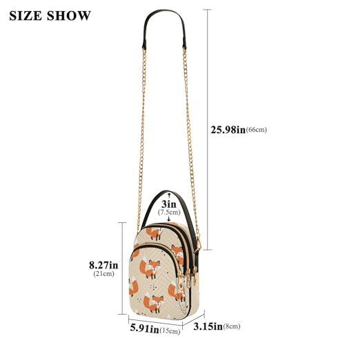 Women Single Shoulder Purse Cute Foxes Black Spots Beige Quilted Cell Phone Wallet Chain Purse Cute Ladies Crossbody Satchel Bag, 5.9" × 8.3" × 3.1"3